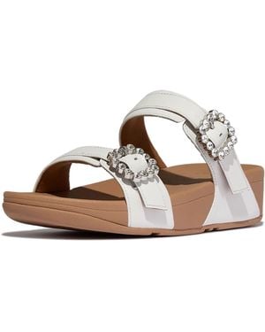 Fitflop , Lulu Crystal Gem Buckle Slide Sandal, Urban White, 9 Uk - Brown