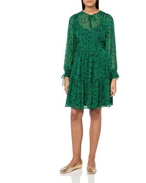 Tommy Hilfiger Tie Neck And Cuff Balloon Sleeve Knee Length Fit And Flare Dress - Green