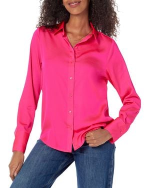 Amazon Essentials Classic-fit Satin Button Down Blouse - Red