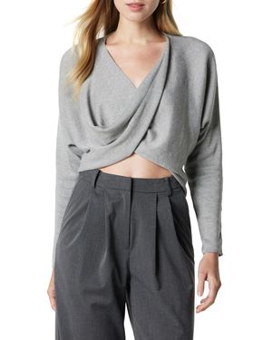 The Drop Roja Twist Front Cropped Sweater Top Pullover - Grau