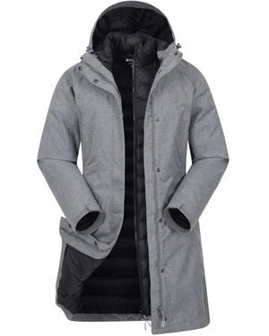 Mountain Warehouse Alaskan Womens 3 In 1 Long Jacket - Waterproof, Breathable & Adjustable Raincoat With Detachable Inner Coat & - Grey