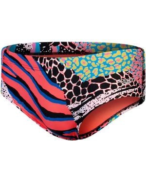 Speedo 13.5cm Club Training Allover Brief Swim Trunks Swimmers Multi Red