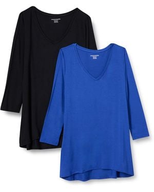 Amazon Essentials 3/4 Sleeve V-neck Swing T-shirt - Blue