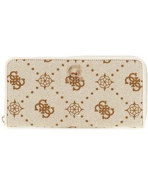 Guess Neda SLG Large Zip Around Wallet L Cream White Logo - Natur