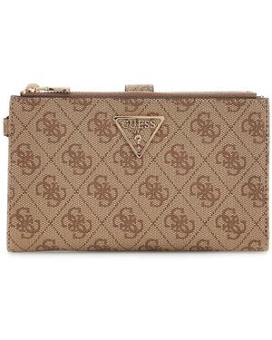 Guess Laurel Ii Slg Double Zip Organizer Milk Wallet Logo Beige - Metallic