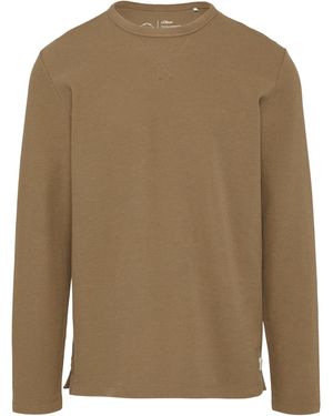 S.oliver Langarmshirt mit Waffelstruktur und sportiven Details Sandstein L - Natur