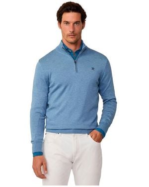 Hackett Cotton Silk Hzip Knitwear - Blue