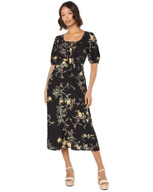 Dorothy Perkins Floral Double Tie Front Midi Dress - Black