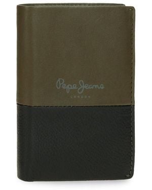 Pepe Jeans Dual Portafoglio Verticale con Portafoglio Verde 8,5x11,5x1 cm Pelle