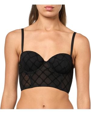 Emporio Armani All Over MESH Monogram Bustier Gepolsterter BH - Schwarz