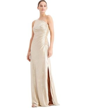 Calvin Klein One Shoulder Ruched Gown (buff/silver) Women's Dress - Natural