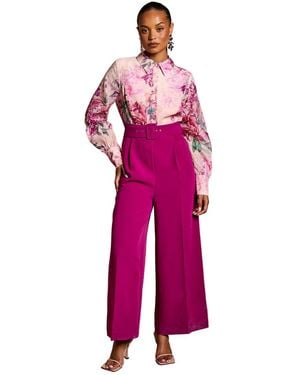 Coast Petite Printed Blouson Sleeve Wide Leg Jumpsuit - Red