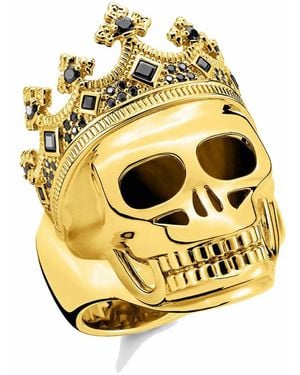 Thomas Sabo Tr2207-414-11 Ring Skull King Gold 925 Sterling Silver 18 Carat Yellow Gold 50 - Metallic