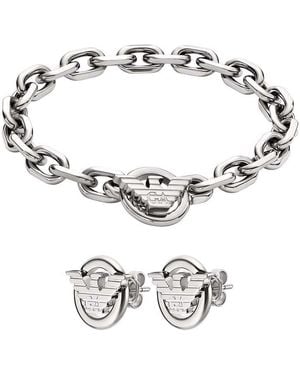 Emporio Armani Bracelet et Boucles d'Oreilles en Acier Inoxydable Argenté - Métallisé