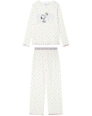 Women'secret Pijama de ga Pantalón Largo Colección Multilicense Campus - Blanco