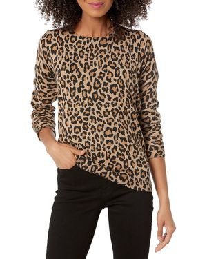 Amazon Essentials Lichtgewicht Crewneck Sweater Camel Heather Animal Print - Zwart