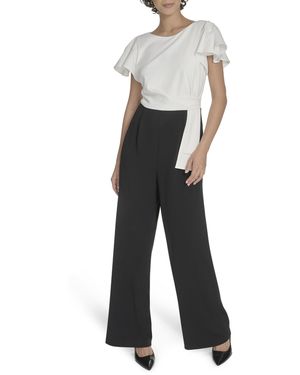 Tommy Hilfiger Flutter Sleeve Side Draped Bodice Colour Block Jumpsuit Dress - Multicolour