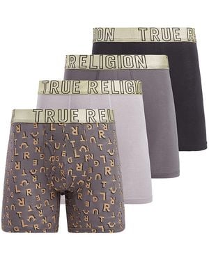 True Religion 4 Pack Cotton Stretch Boxer Briefs- Black/gold - Multicolour