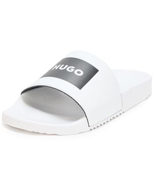 HUGO Big Logo Label Slide Sandals - Metallic