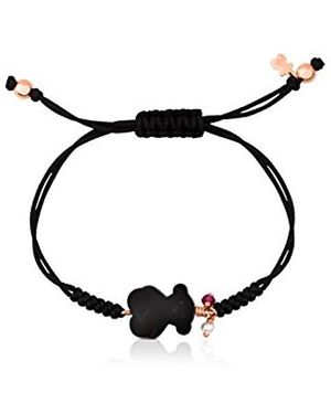 Tous Pulsera New Tibet de plata vermeil rosa y onix con perla y rubí con cordón negro