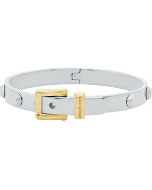 Michael Kors Premium Metallic Muse Two-tone Brass Colby Buckle Bangle Bracelet - White