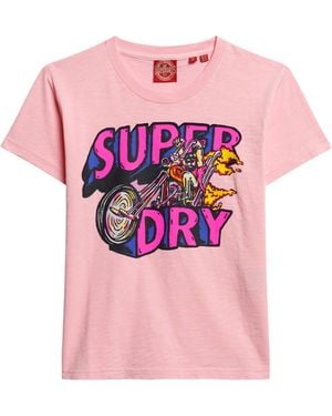 Superdry Ladies Neon Motorcycle Graphic Bodycon T-shirt - Pink