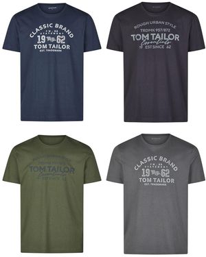 Tom Tailor Tshirt Baumwolle Regular Fit 4er Pack Set Rundhals Kurzarm Sommer Tee Shirt Logoprint 100% Baumwolle - Blau
