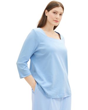 Tom Tailor Plussize Basic Langarmshirt mit 3/4-Arm - Blau