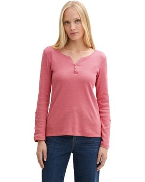Tom Tailor 1024688 Henley Longsleeve mit Streifenmuster - Rot
