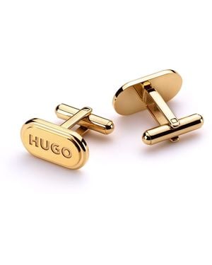 HUGO Oval Cufflinks With Engraved Logo - Metallic