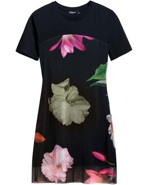 Desigual Short Dress With Combined Flowers - Black