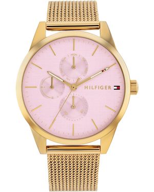 Tommy Hilfiger Montre Analogique Multifunction à Quartz pour avec Bracelet Milanais en Acier Inoxydable de Couleur Dorée - Rose
