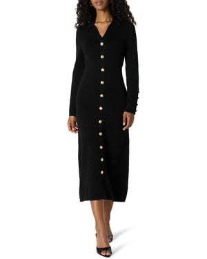 The Drop Gold Button Sweater Midi Dress Robes - Noir