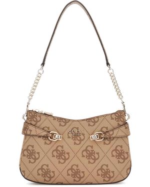 Guess Lorelei Top Zip Shoulder Bag Latte Logo/Brown - Bianco