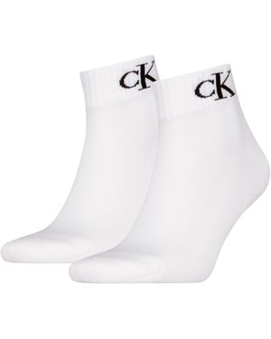 Calvin Klein Socks Organic Cotton Monogram Quarter - Bianco