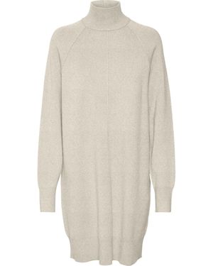 Vero Moda Vmgold Link LS Short Collo Highneck Dress Boo Vestito - Bianco
