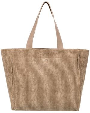 Roxy Feeling Good Stylish Soft Corduroy Large Capacity Tote Bag - Natural