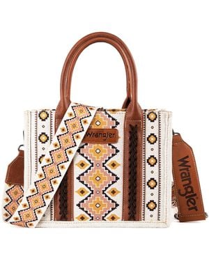 Wrangler Tote Bag For Boho Aztec Shoulder Purses With Signature Guitar Strap - Brown