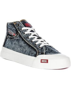 DIESEL S-athos Nmd Mid Denim Distressed Washed Hi Sne Trainers - Blue