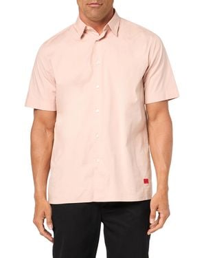 HUGO Basic Cotton Stretch Button Down Short Sleeve Shirt - Pink