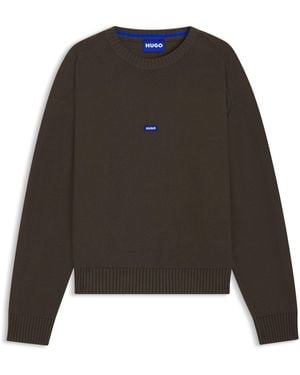 HUGO S San Casey-c1 Knitted-cotton Jumper With Blue Logo Badge - Multicolour
