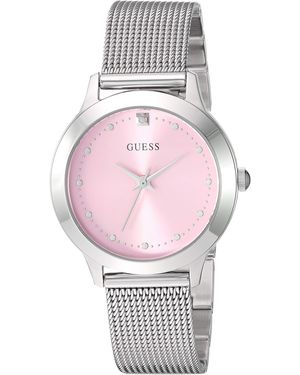 Guess Stainless Steel Mesh Bracelet Watch with Pink Genuine Diamond Dial. Color: Silver-Tone - Metallizzato