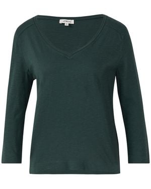 S.oliver 3/4-Armshirt aus Baumwoll-Flammgarn mit tiefem V-Ausschnitt Petrol 48 - Grün