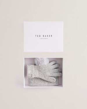 Ted Baker Keriis-rhinestone Knitted Hat And Gloves Set - White