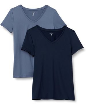 Amazon Essentials T-Shirt con Scollo a v a iche Corte Elasticizzata Tecnica Donna - Blu