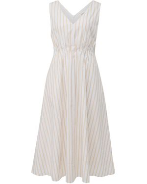 S.oliver Baumwollkleid mit Metallic-Streifenmuster und Eingrifftaschen beige 34 - Weiß