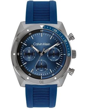Calvin Klein Multi Zifferblatt Quarz Uhr für Kollektion CK Flex mit Blaues Silikonarmband - 25200468