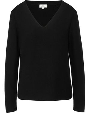 S.oliver Gerippter Strickpullover aus Baumwollmix mit V-Ausschnitt schwarz 44