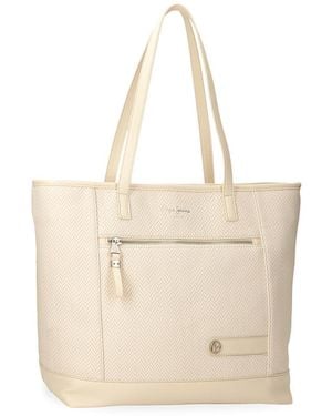 Pepe Jeans Sprig Portable Tote Bag 15,6 Inch Beige 34x32x14cm Faux Leather By Joumma Bags - Natural