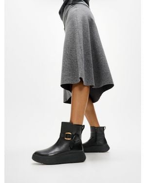 Fitflop F-mode Square-ring Leather Flatform Ankle Boots - Grey